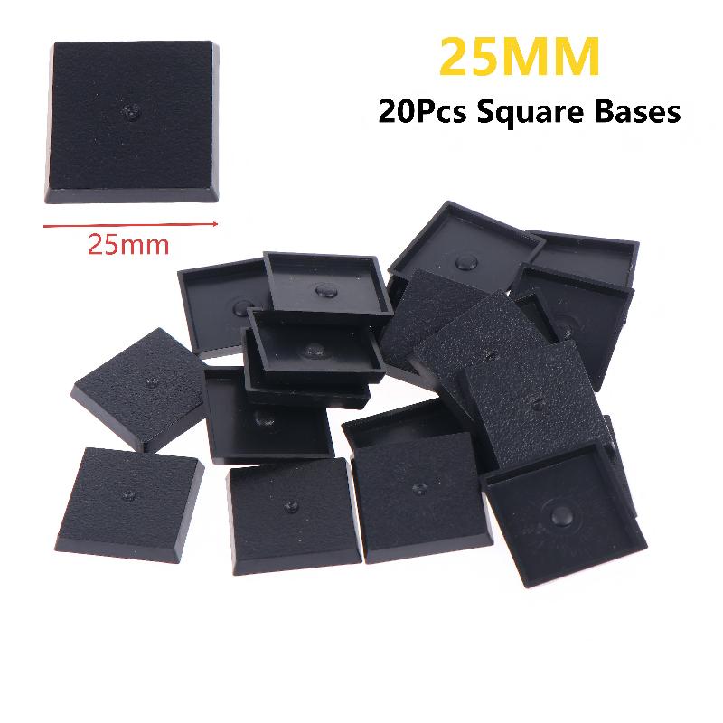 Model Figure Base - 20Pcs 25mm Square Burr-Free Black Plastic