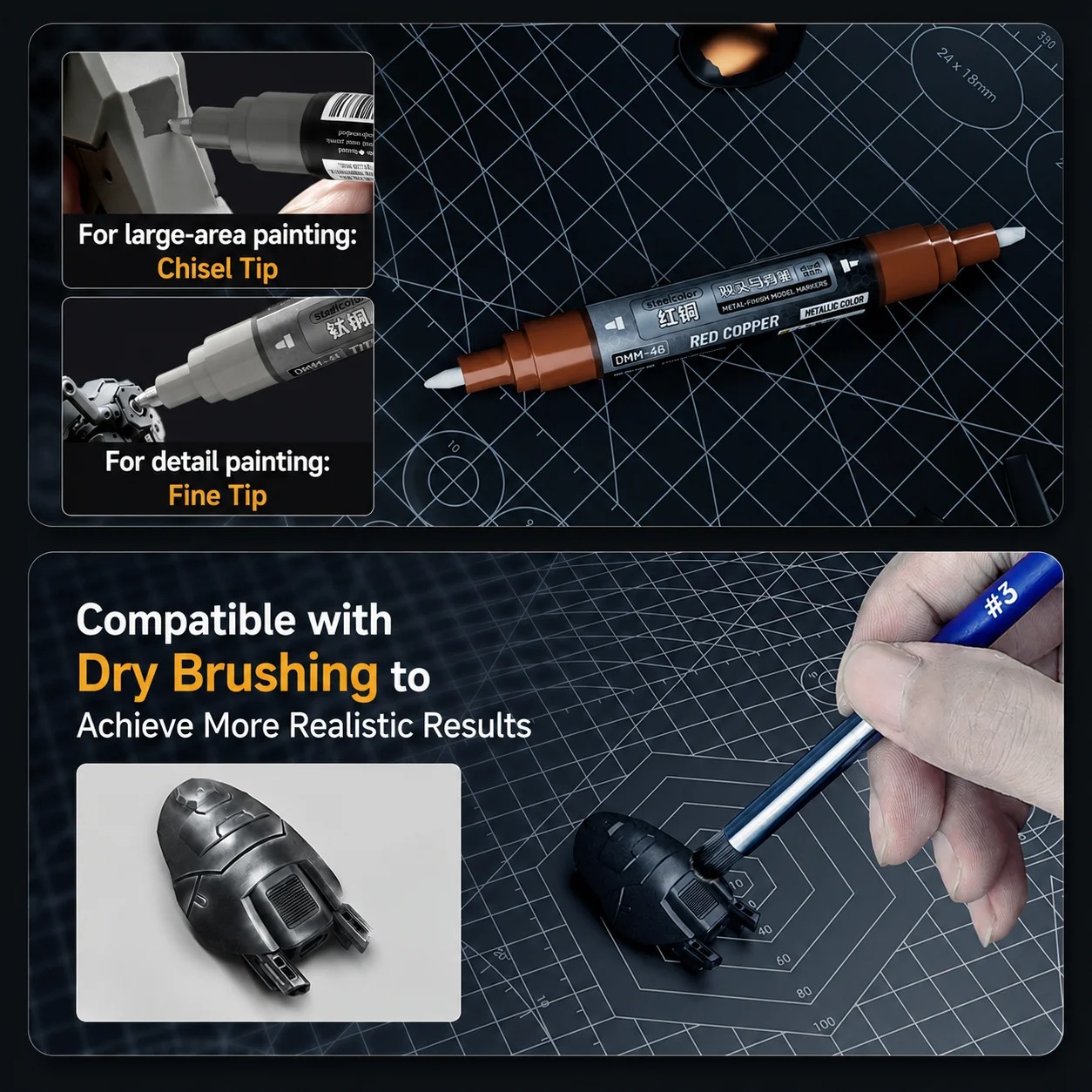 Stedi Dual Nib Metallic Water  - огляд і ціна Model Kit Paint Set
